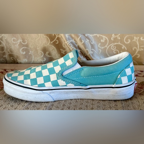 Vans Classic Slip-On Sneakers Aqua Haze Checkerboard Size 5 Men’s 6.5 Women’s - Picture 13 of 14